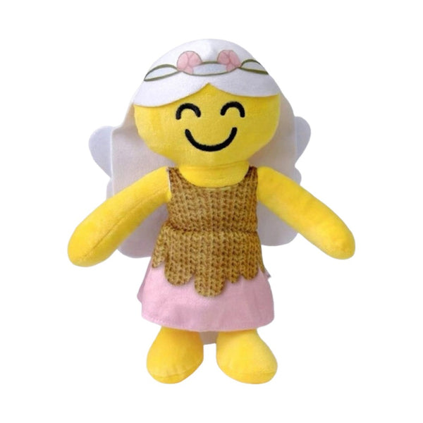 Smiling yellow fairy plush toy, front view