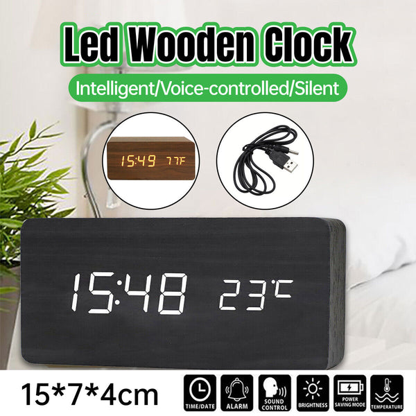 Wooden Alarm Clock Modern Digital Desk Clock Decorative Gift Wood Craft Home