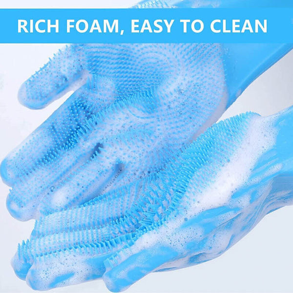 Magic Silicone Rubber Dish Washing Gloves Kitchen Scrubber Cleaning Sponge Tool