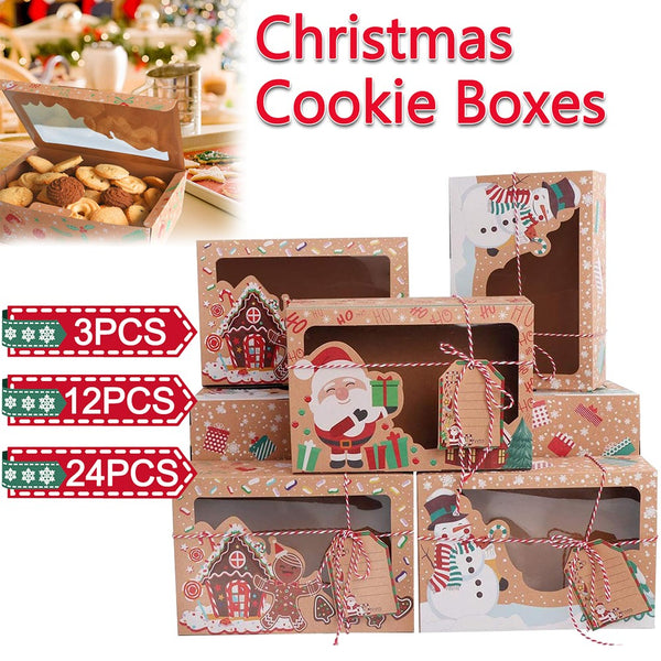 3-24PCS Baking Gift Box Kraft Christmas Cookie Candy Boxes Bakery Gift Boxes