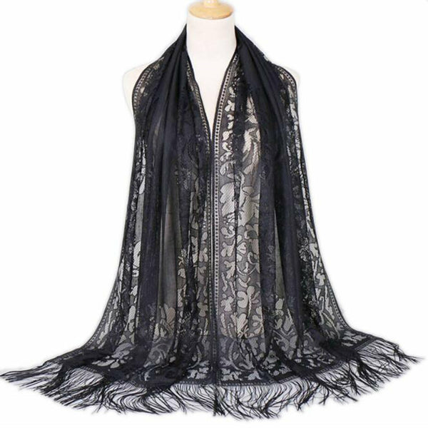 Women Soft Pashmina Scarf Lace Silk Feel Shawl Long Winter Neck Wrap