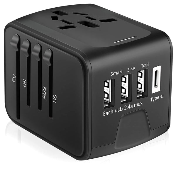 FAST 3.4 / 5A Universal Travel Adapter 3 USB &Type-C Outlet Converter Plug Power