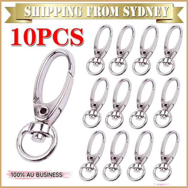 10X Silver Swivel Lobster Clasp Clips Hook Alloy Keychain Split KeyRing Durable