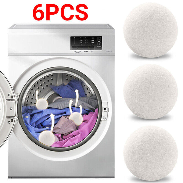 6x Reusable Wool Dryer Balls Drying Fabric Softner Clothes Wrinkles Reduce 6cm