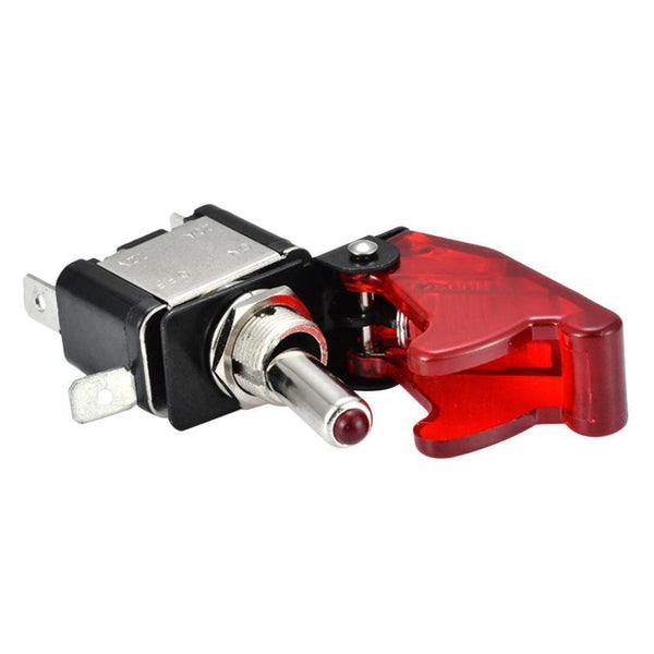 On/Off Toggle Switch RED LED Light w/ Missile Cover Heavy Duty SPST 12V/20A