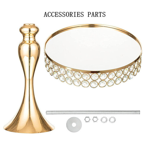 3PCS Gold Mirror Cake Stand Cupcake Holder Crystal Dessert Display Wedding Party