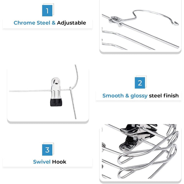 2PCS 6 Tier Skirt Hangers with Clips Multi Layer Pants Hangers Space Saving Closet Organiser