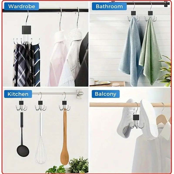 5X 360° Rotating 6-Claw Multi-Function Hook Belt Hanger Space Saving Wardrobe