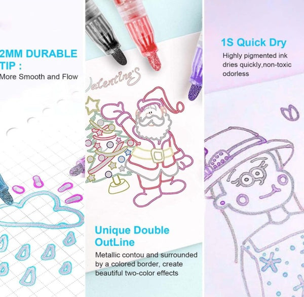 12/24/48PCS Graffiti Pen Xmas Gifts Metallic Outline Pens Coloring Lightstick