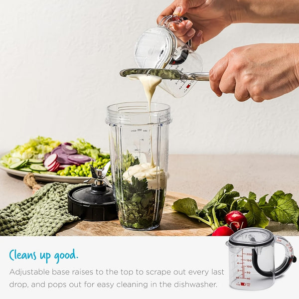 Adjustable Measuring Cup 4-in-1 | Transparent Kitchen Measure Jug + 5 Stainless Steel Spoons