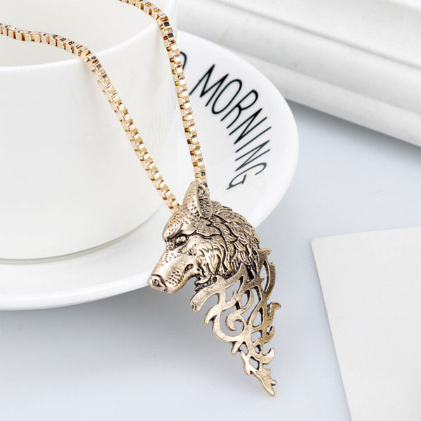 Wolf Necklace Jewelry Cosplay Men Head Pendant Sweater Vintage