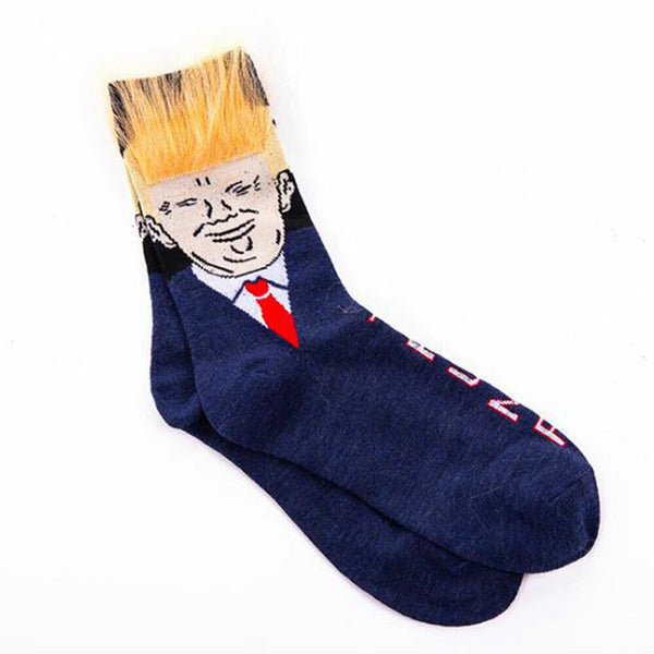 1 Pair with 3D Fake Hair Style President Donald Trump Soft Crew Socks Novelty