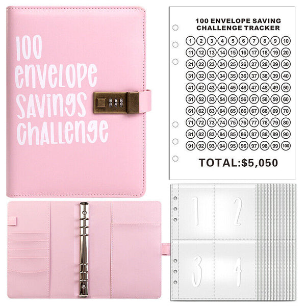 100 Days-Envelope Saving Money Book Budget Savings Challenge Binder with Lock