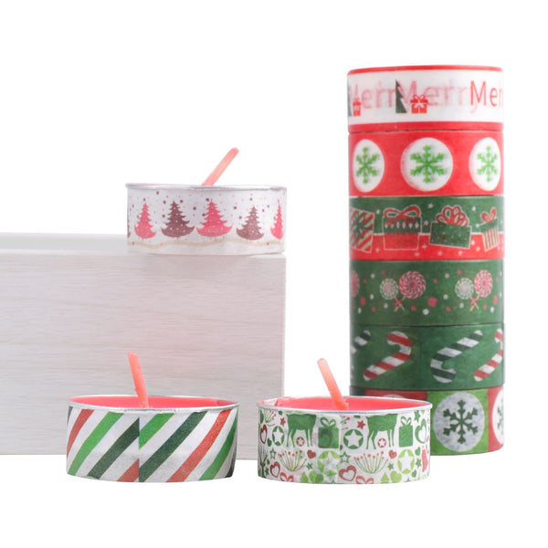 Washi tape rolls with Christmas tree and snowflake designs