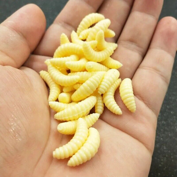 50/100pc Soft Rubber Maggot Grub Gent Fishing Bait Maggots Lure Fish Baits Lures