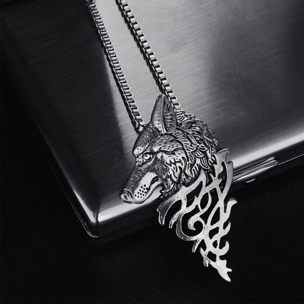 Wolf Necklace Jewelry Cosplay Men Head Pendant Sweater Vintage