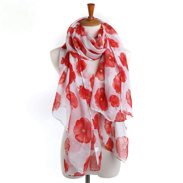 Women Ladies Poppy Print Floral Scarf Remembrance Day Poppies Scarves Wrap Shawl