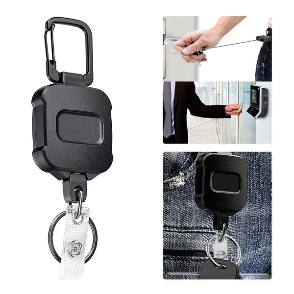 10PCS Heavy Duty Metal Retractable Carabiner Key Chain Ring Badge Steel Cord New