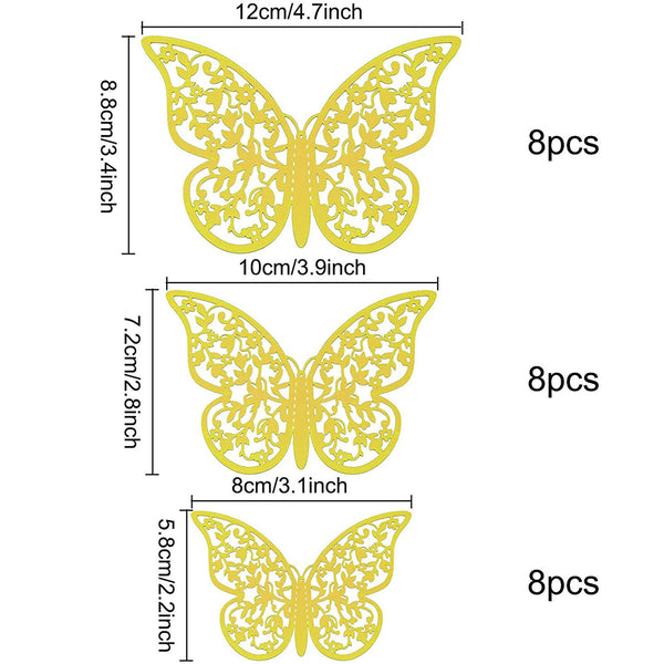 24PCS 3D Butterfly Wall Decals Stickers Removable Kids Room Decorations DIY