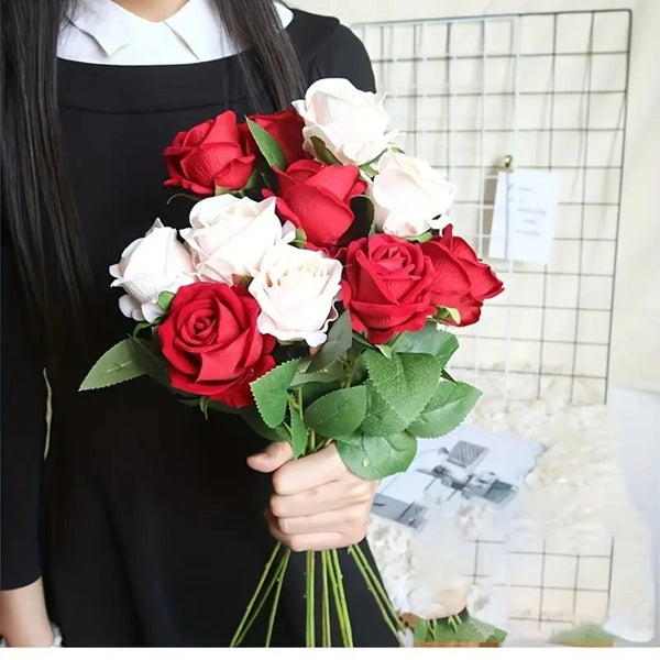 25pcs Artificial Rose Bouquet Set with 2 Floral Foam Holders | Mixed Silk Flower Arrangement Kit
