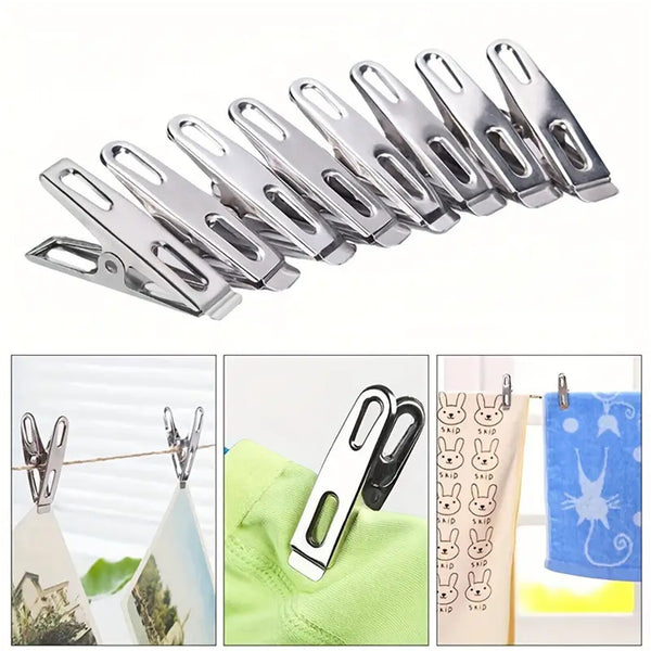 Clothes Clips Pegs Laundry Clothespins Pins Stainless Steel Hanging Hook
