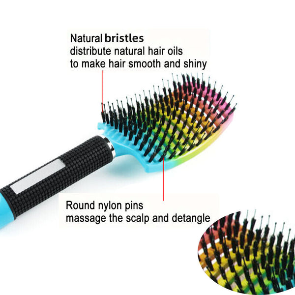 2PCS Nylon Bristle Brush Hair Smooth Hair Head Scalp Massage Comb Blue/Gradient