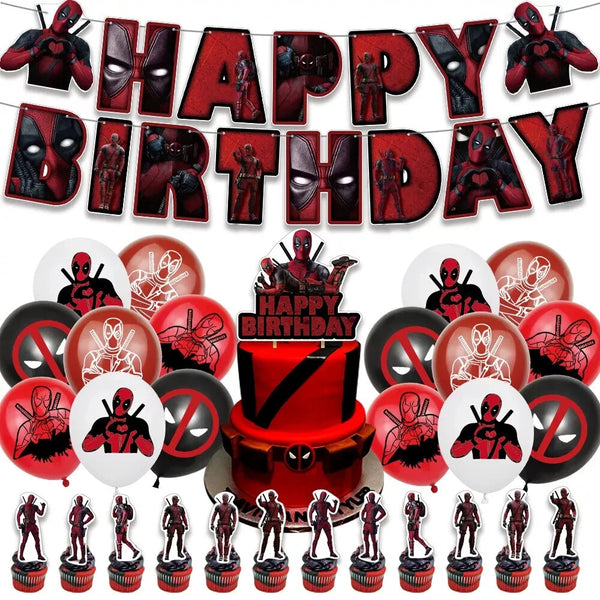 Deadpool Tableware Party Supplies Birthday Banner Topper Balloon Plate