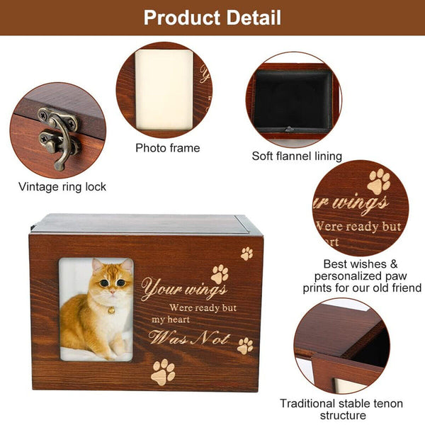 Memorial Pet Urns for Dogs Cats Ashes with Photo Wooden Urns Memory Box Keepsak