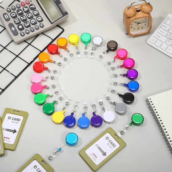 30PCS Retractable Badge Holders ID Card Reel Clips Key Ring Security Holders