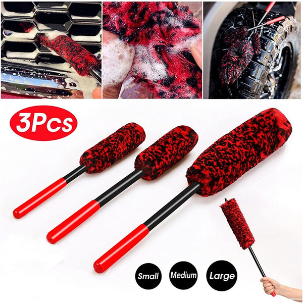 3X Wheel Clean Brushes Woolies Super Plush Soft Alloy Car Wheel Rim Cleaning Kit