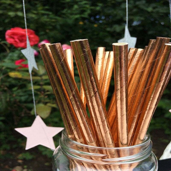 50pcs Foil Paper Straws Metallic Wedding Birthday Party Tableware Biodegradable
