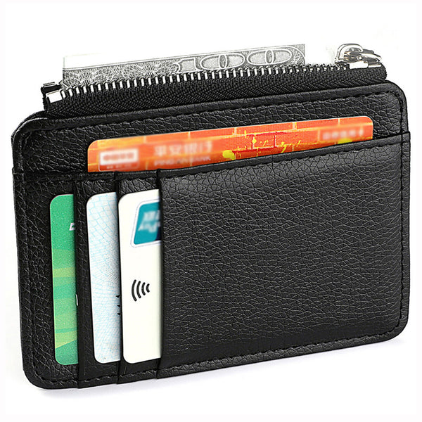 5pcs Leather Small Coin Case Card Holder Black Zip Wallet Pouch Mini Purse Bag