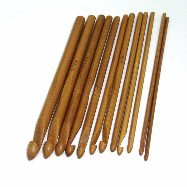 12PCS 3-10mm Bamboo Crochet Hooks Set Handle DIY Wooden Knitting Needle 12 Size