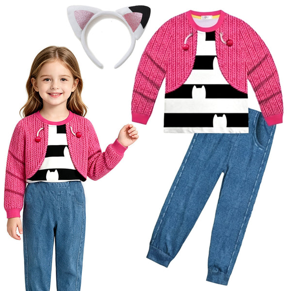 Gabby's Dollhouse costume girls cat ears headband striped top and pants set