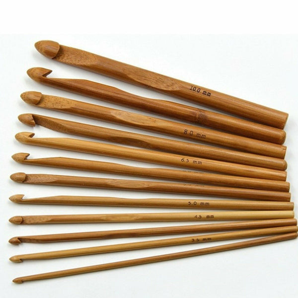 12PCS 3-10mm Bamboo Crochet Hooks Set Handle DIY Wooden Knitting Needle 12 Size
