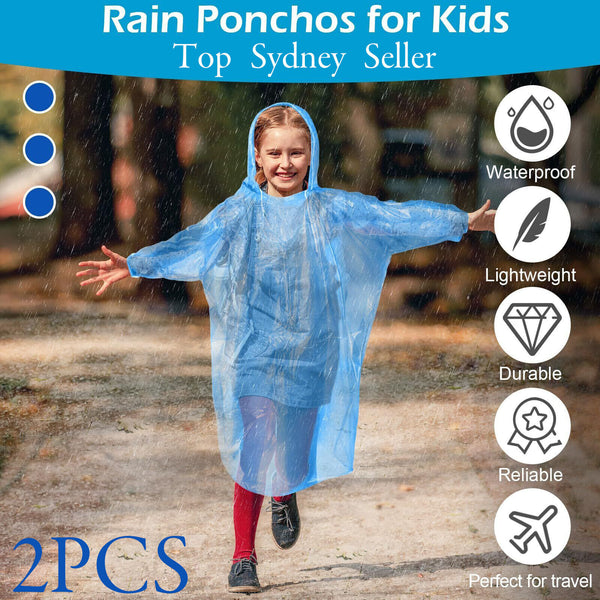 2pk Disposable Ponchos Adult Emergency Rain Coat Hiking Camping Hood Waterproof