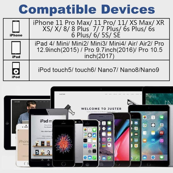 Compatible iPhone, iPad and iPod models for the charging cable