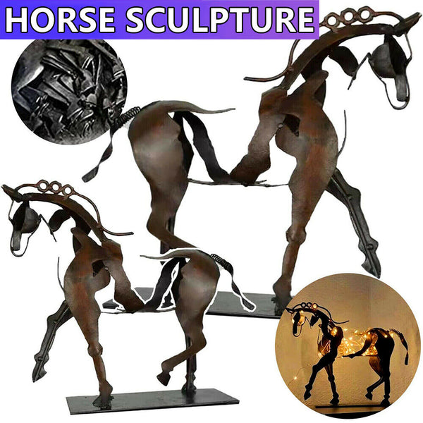 3D Metal Standing Horse Sculpture LED Lighting Statue Home Decor Ornament Gifts