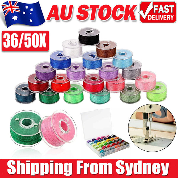 36/50Pcs Multicolor Thread Sewing Machine Bobbins Thread Embroidery Accessori AU