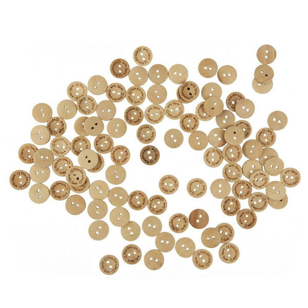 Natural Wooden Button 100pcs Craft Sewing DIY Handmade With Love Wooden Buttons
