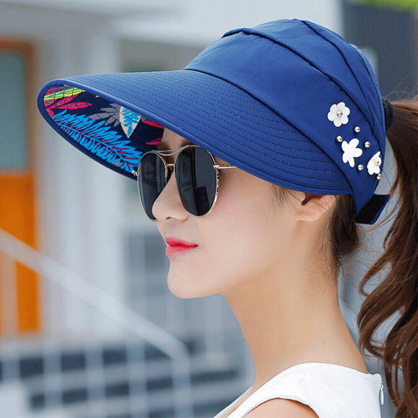 Summer Hat Visor Ladies Wide Brim Foldable Roll Up Sun Cap Golf Beach Women