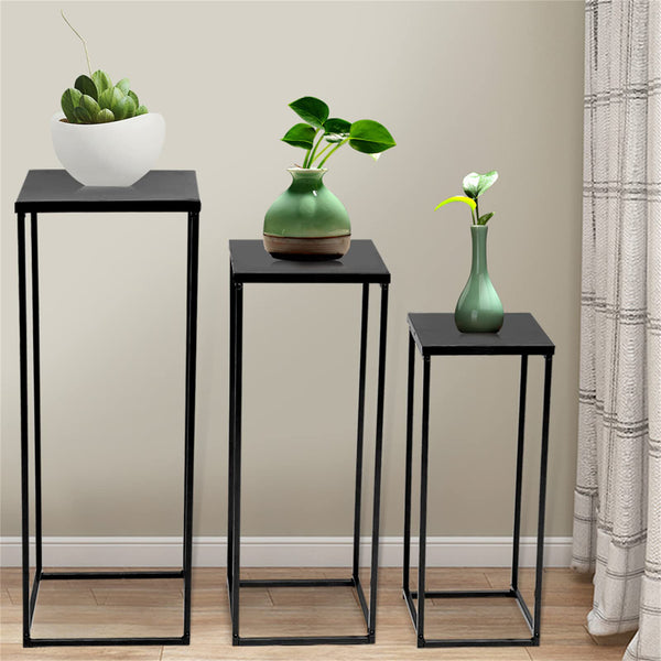 Geometric metal stand black iron open frame detail
