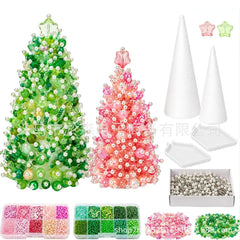 Beaded Christmas Tree Kit - DIY Pearl and Bead Tree Craft Kit, Makes 2 Trees in Green and Pink