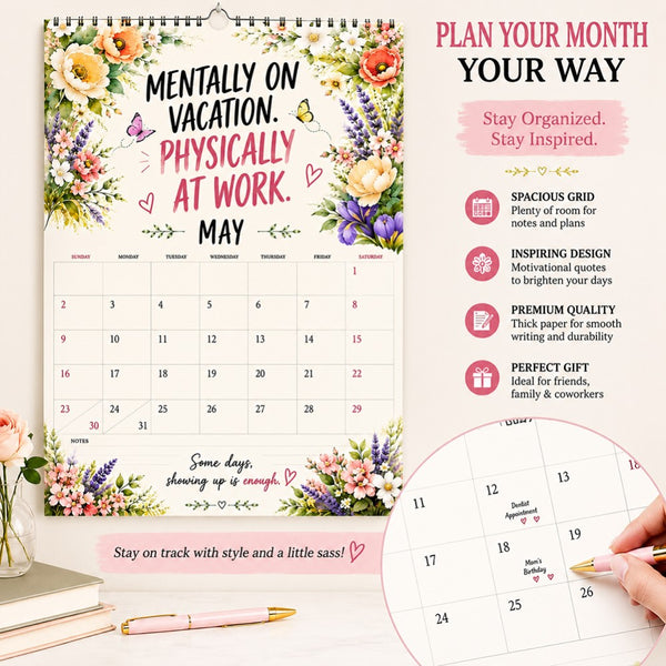 HERE WE F*CKING GO AGAIN Wall Calendar, Funny Floral A4 Calendar 2027