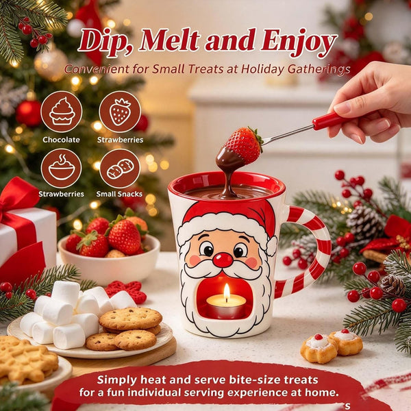 Ceramic Christmas fondue mug and dipping fork set, 130ml