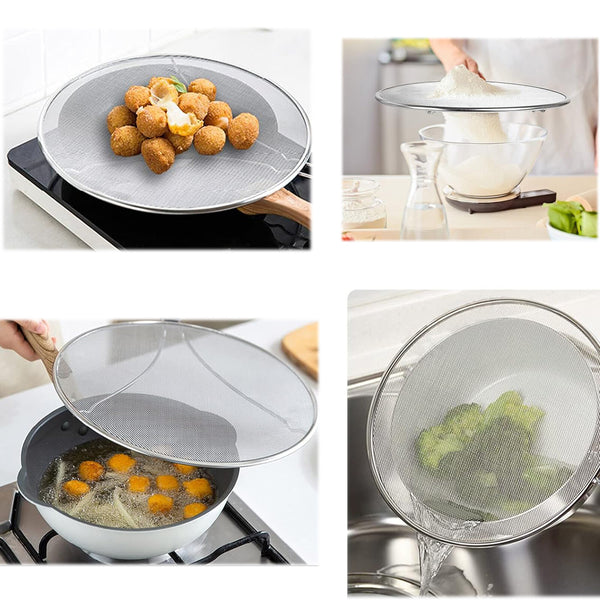 2PCS Stainless Steel Splatter Screen Oil Splash Guard Frying Pan Cover