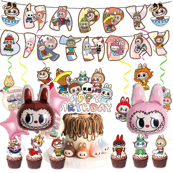 Tableware Banner Foil Helium Balloon Party Decoration Labubu Birthday Supplies