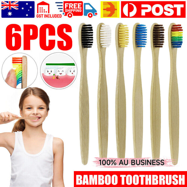 6x Bamboo Toothbrush Oral Care Environmental Teeth Brushes Soft Medium Bristles