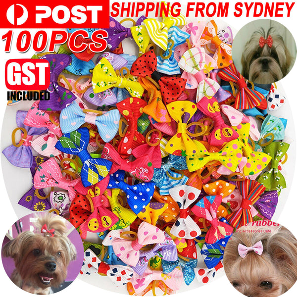 100PCS Pet Small Dog Hair Bows Rubber Bands Puppy Cat Grooming Accessory
