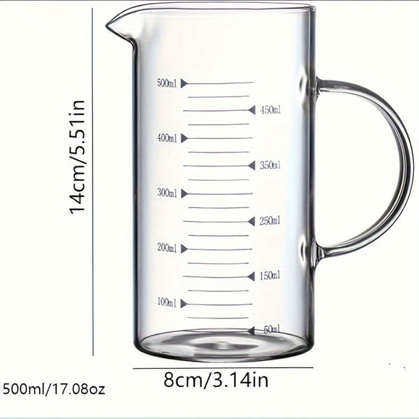 4 Piece Glass Measuring Cup Set – 500ml and 90ml Measuring Beakers with Handle and V Spout